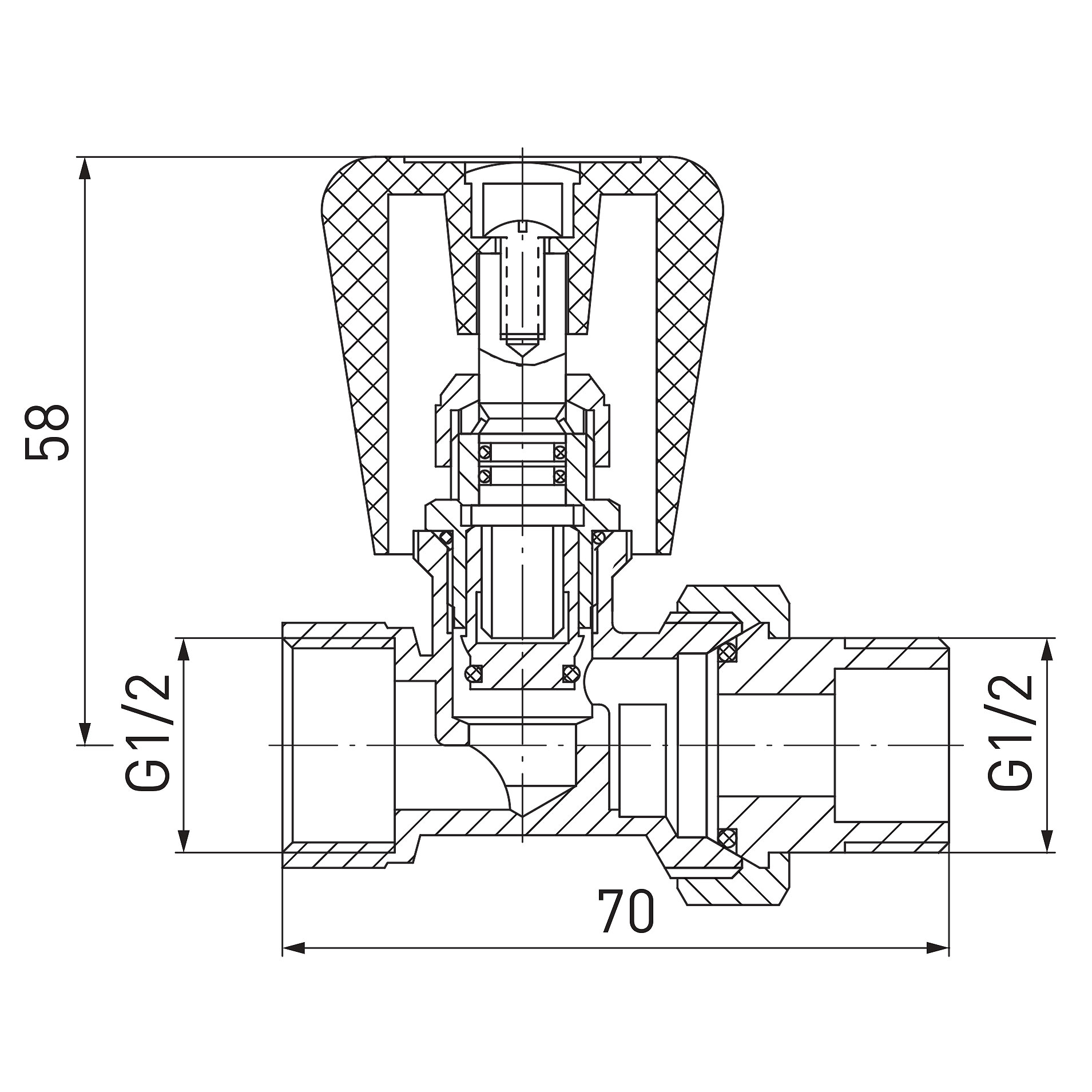 Straight radiator valve 1/2” with gland