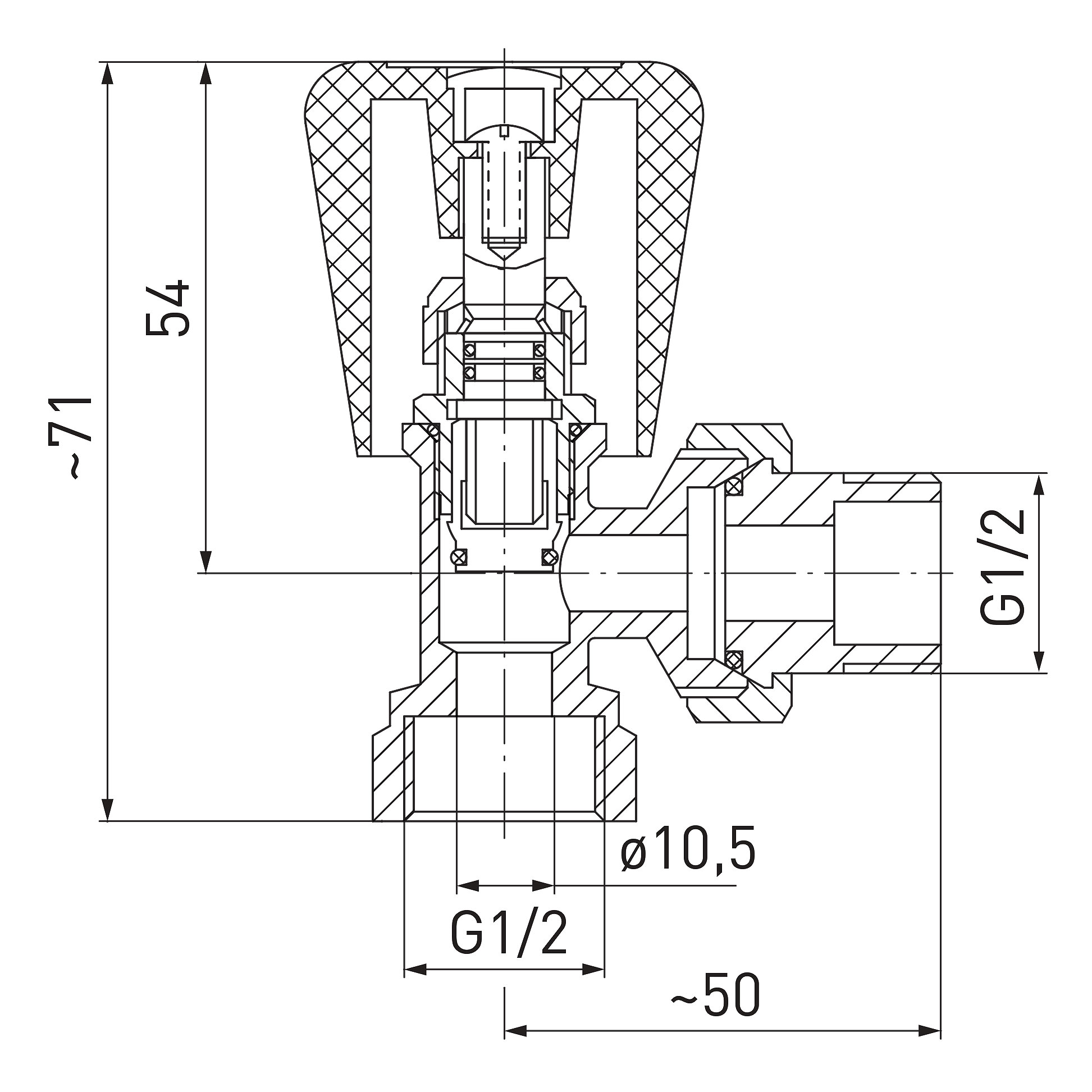 1/2” angle radiator valve with gland