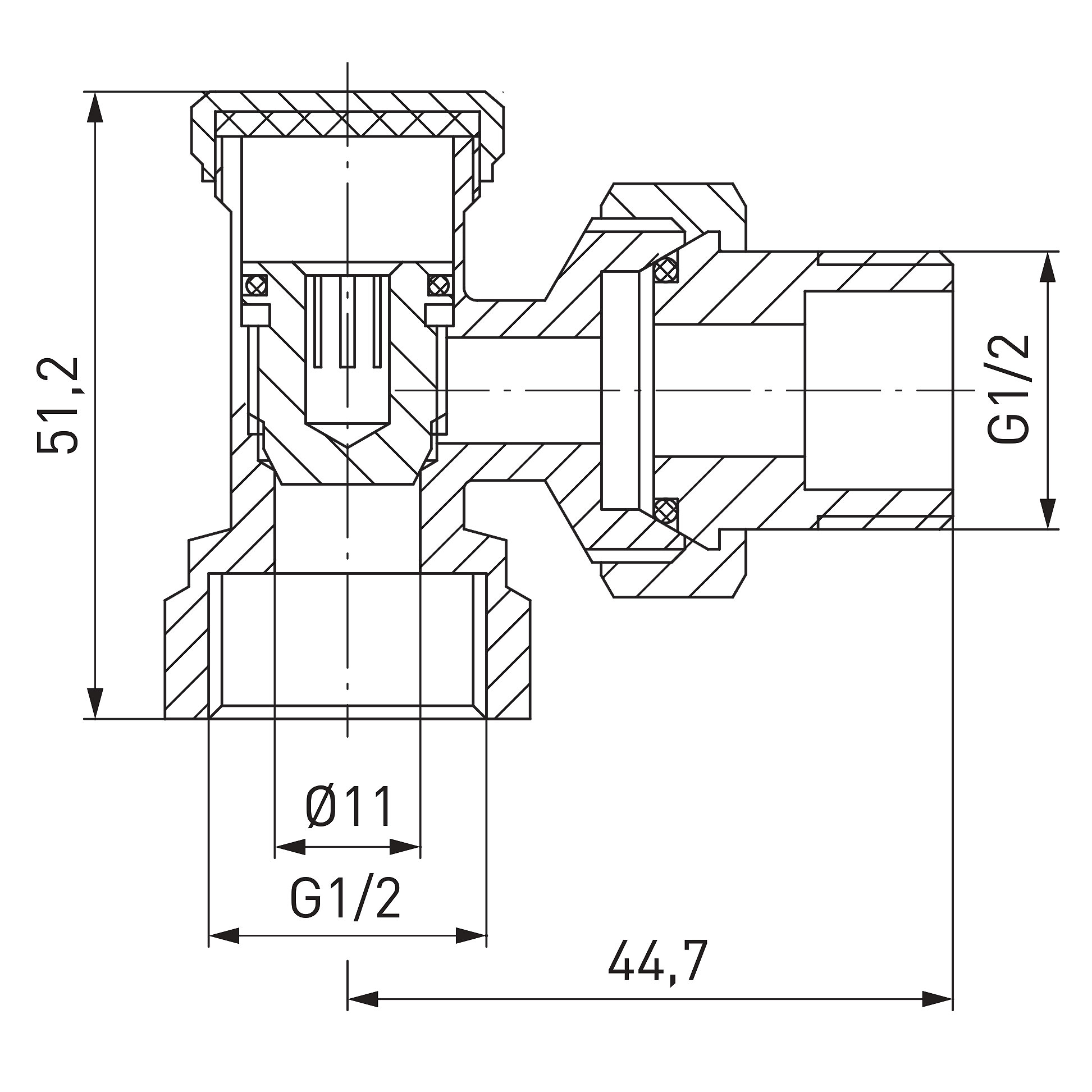 Visszatérő sarok radiátorszelep 1/2"x1/2"