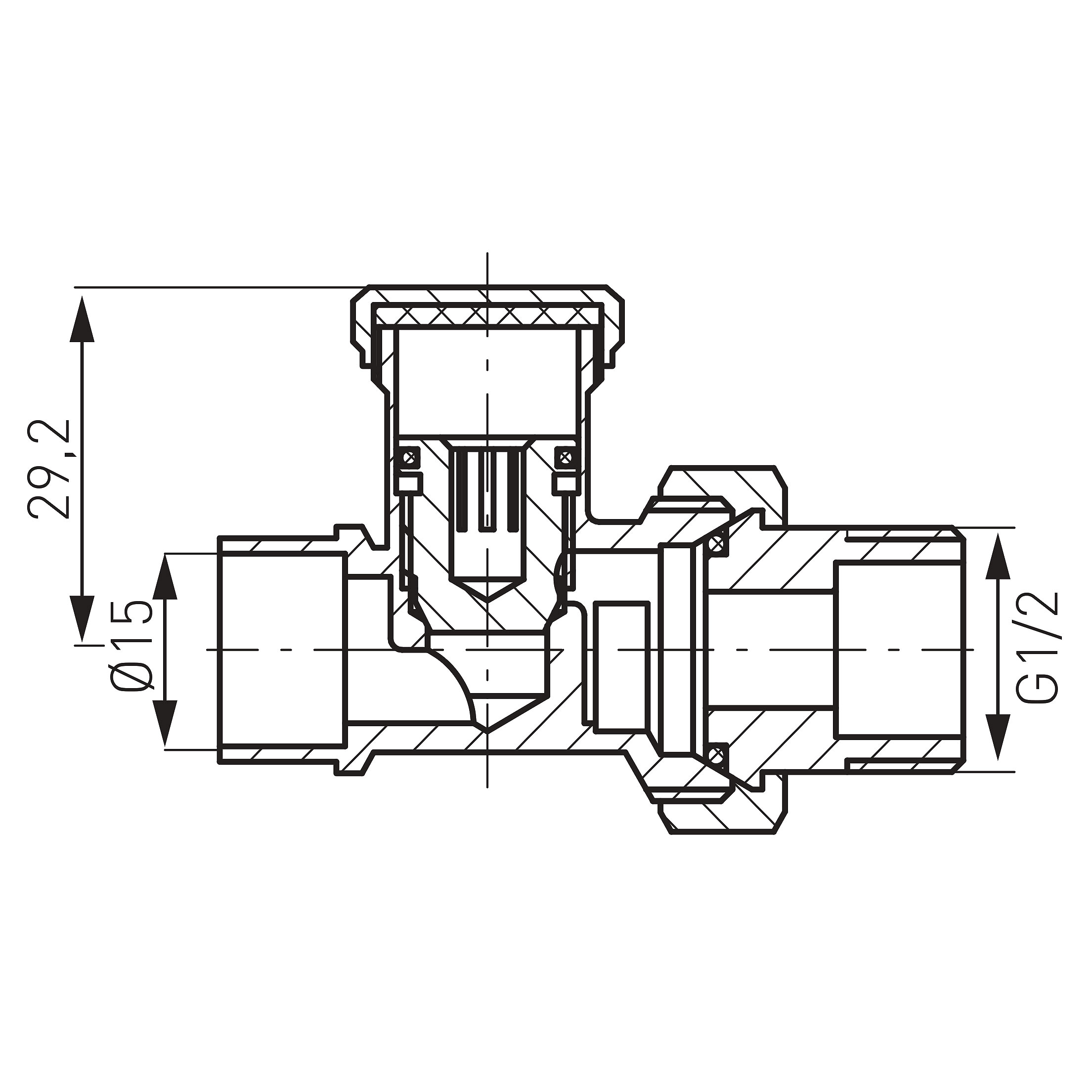 Forrasztható visszatérő egyenes radiátorszelep rézcsőre 1/2" x 15mm