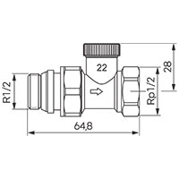 Robinet retur drept 1/2" pentru radiator