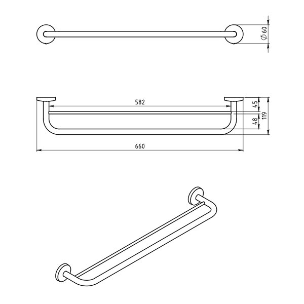 Metalia 1 - držač za ručnike 2/1 – 600 mm
