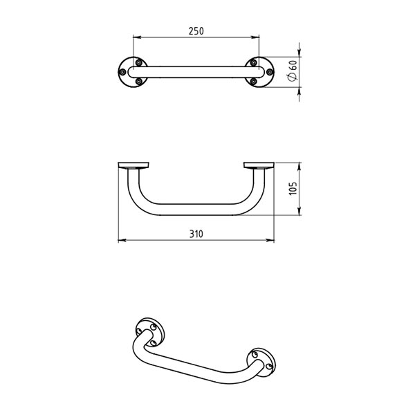 Metalia 1 - rukohvat 250 mm x 105 mm, Ø 22 mm