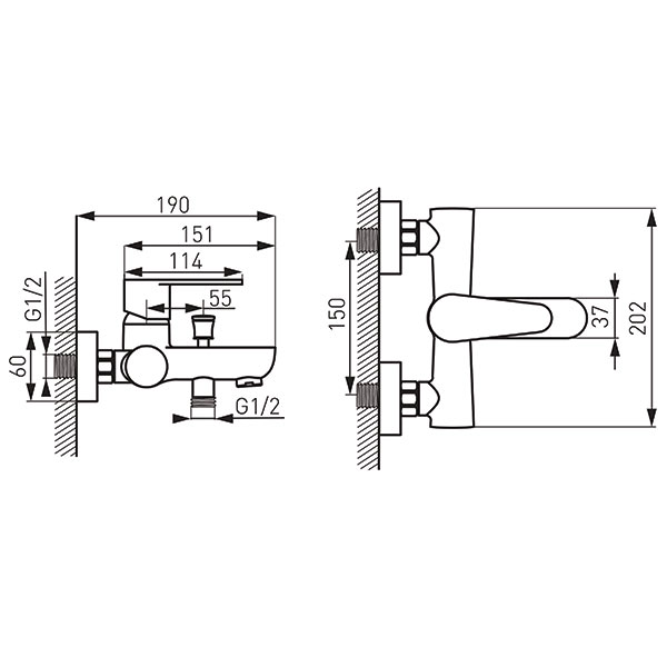 Algeo Black - Wall-mounted bath mixer