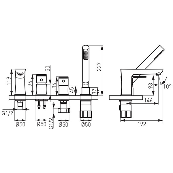 Algeo - Standing multi-hole bath mixer, chrome