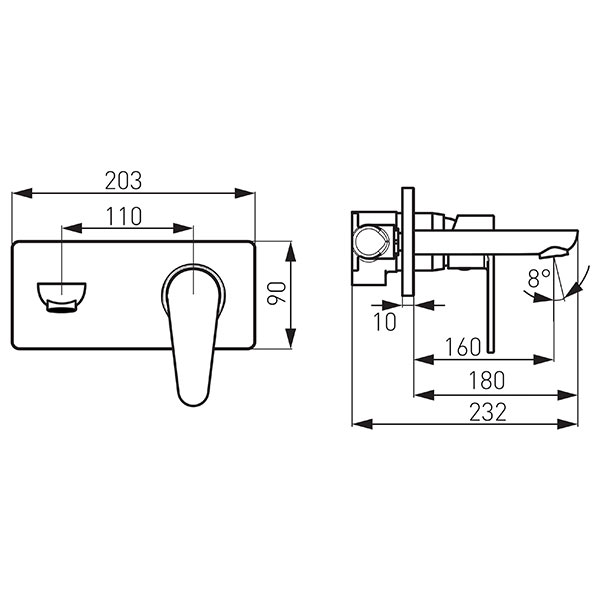 Algeo - Built-in washbasin mixer, 18 cm spout