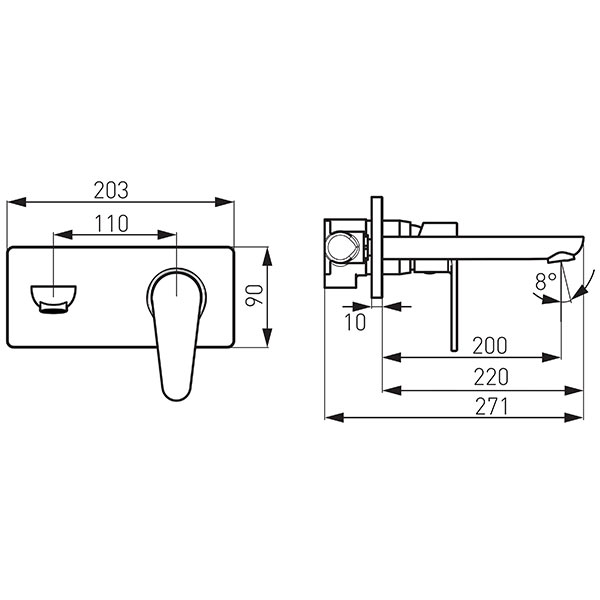 Algeo - Built-in washbasin mixer, 22 cm spout