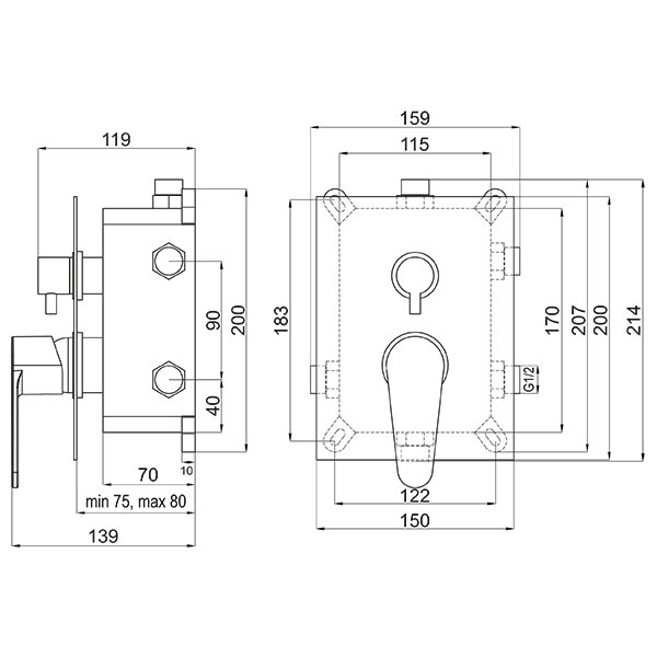 Algeo - Build-in shower mixer - box kit, chrome