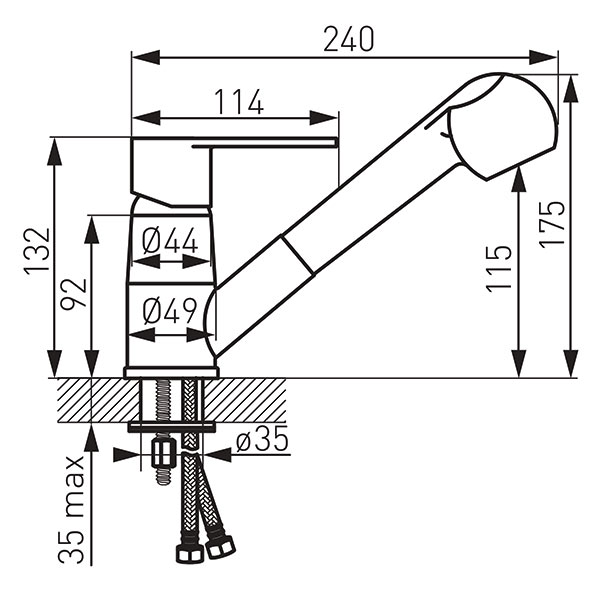 Algeo - standing sink mixer with pull-out spray