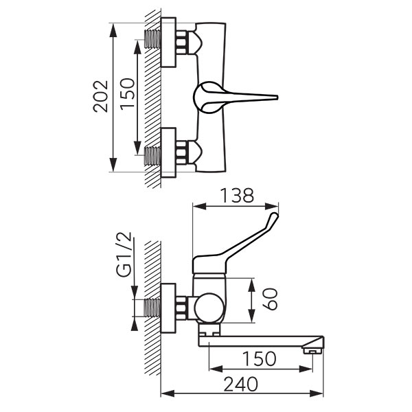 Algeo Medico - wall-mounted washbasin mixer