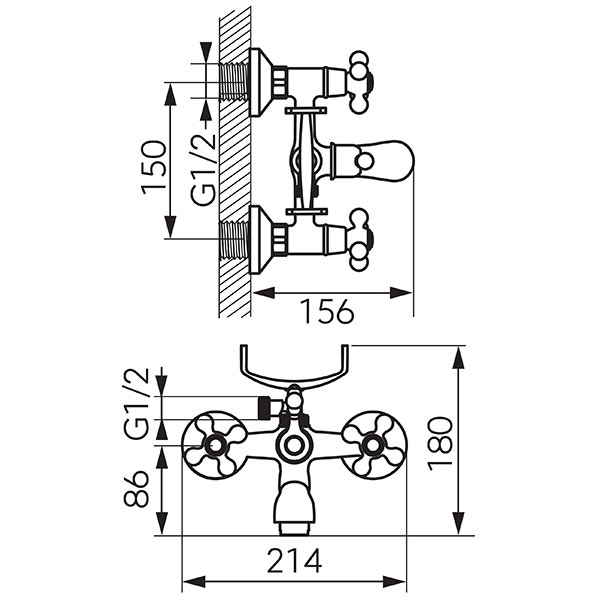 Antica - Wall-mounted bath mixer, old bronze