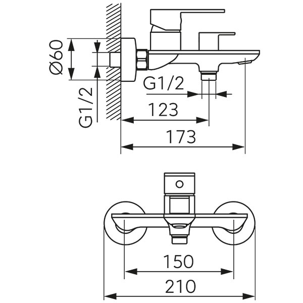 Talassa - Wall-mounted bath mixer, chrome