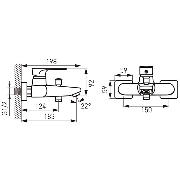 Algeo Square Black/Chrome - wall-mounted bath mixer