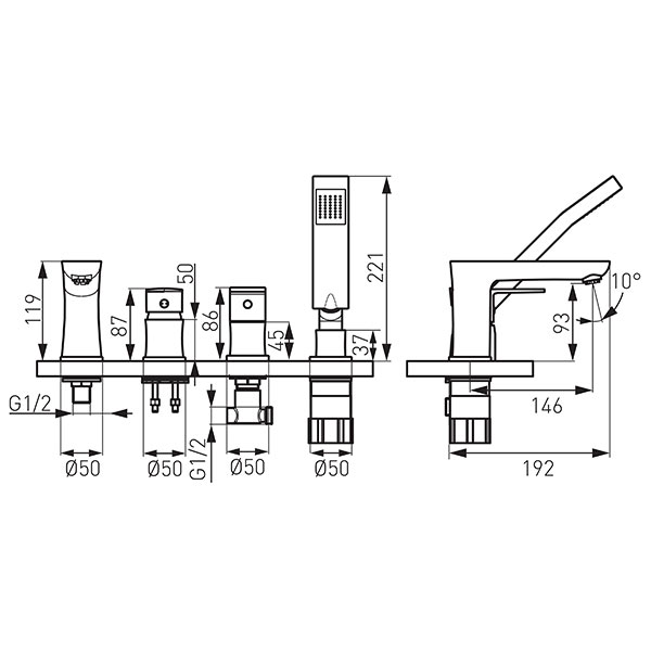 Algeo Square - multiple-hole bath mixer