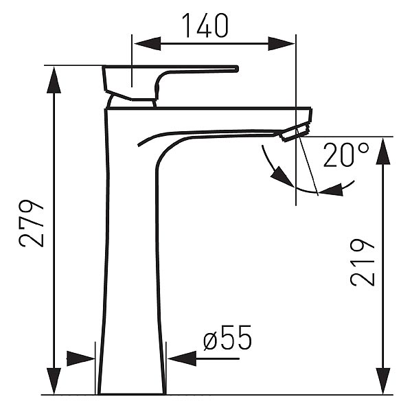 Algeo Square Black/Chrome - standing counter washbasin mixer