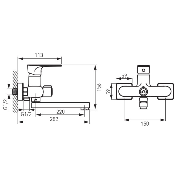 Algeo Square - Wall-mounted bathtub/wasbasin mixer with shower connection, chrome