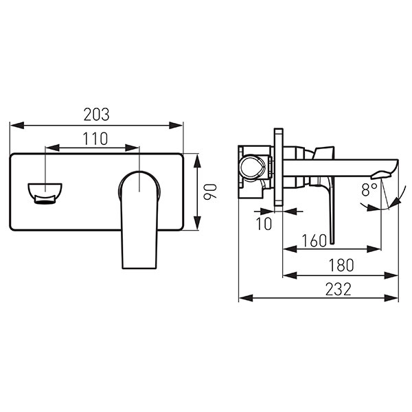 Algeo Square - built-in washbasin mixer, 18 cm spout