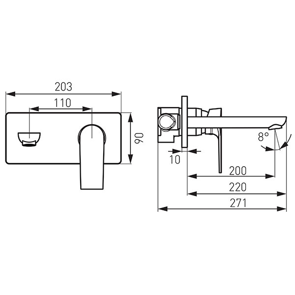 Algeo Square - built-in washbasin mixer, 22 cm spout