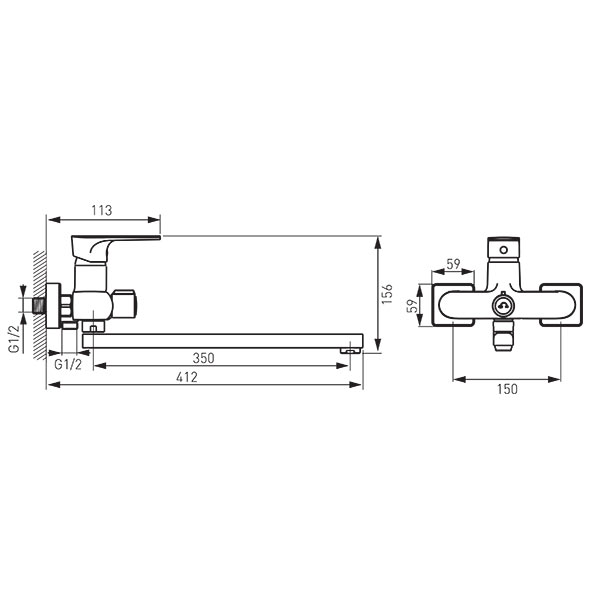 Algeo Square - wall mounted bath / washbasin mixer with ceramic shower switch