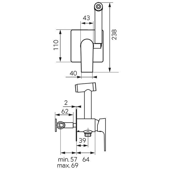 Algeo Square - Built-in bidet mixer, chrome