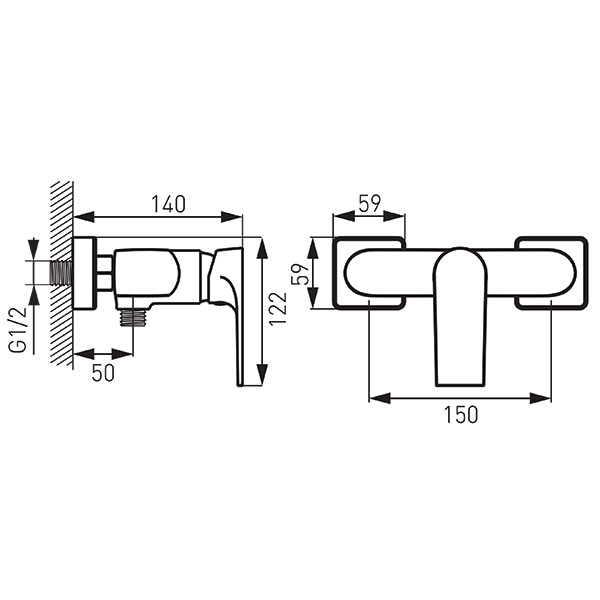 Algeo Square - Wall-mounted shower mixer, chrome