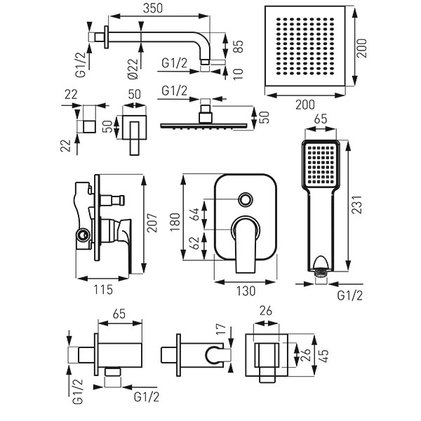 Algeo Square Set - shower set with rainfall and mixer