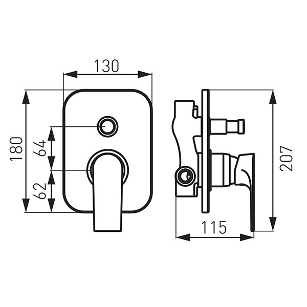 Algeo Square - built-in shower mixer