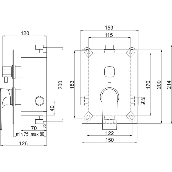 Algeo Square - built-in shower mixer - box kit 2F