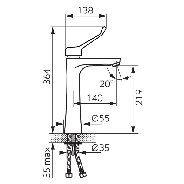 Algeo Square Medico - standing counter washbasin mixer