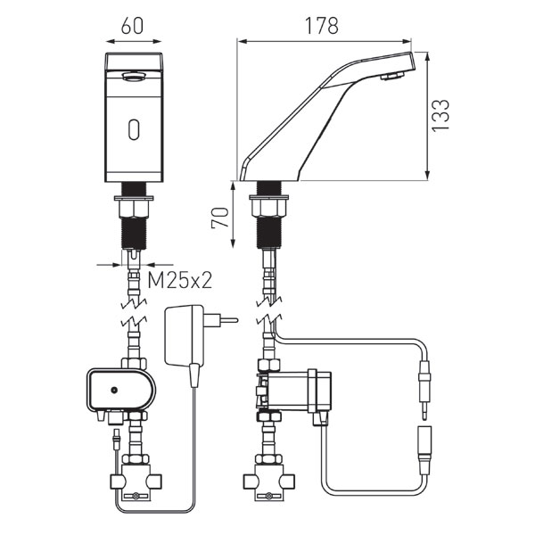 Sirocco Sensor Power-Safe Pre-Mixed touchless washbasin standing mixer