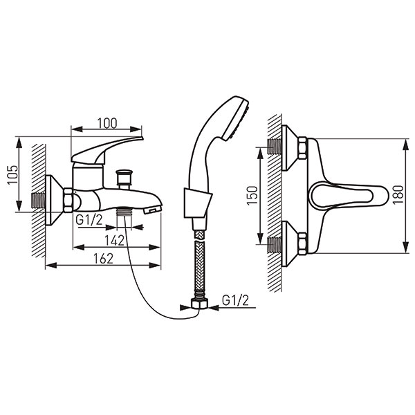 Basic - Wall-mounted bath mixer, chrome