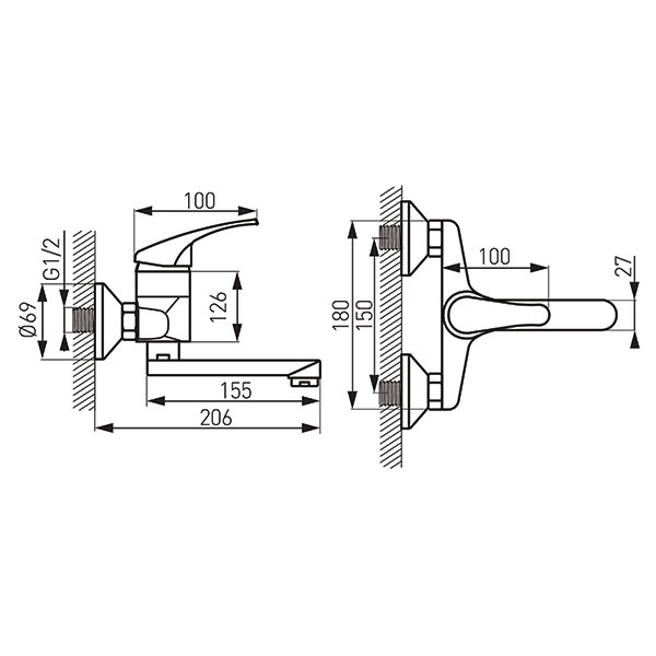 Basic - Wall-mounted washbasin mixer, chrome