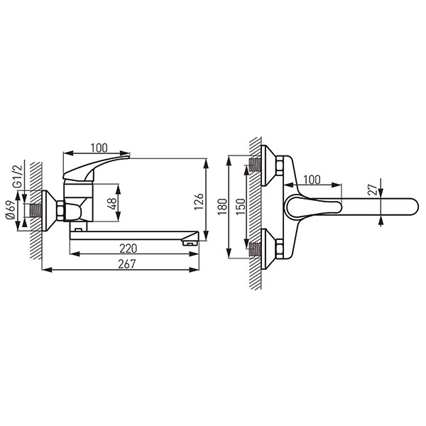Basic - Wall-mounted sink mixer, chrome
