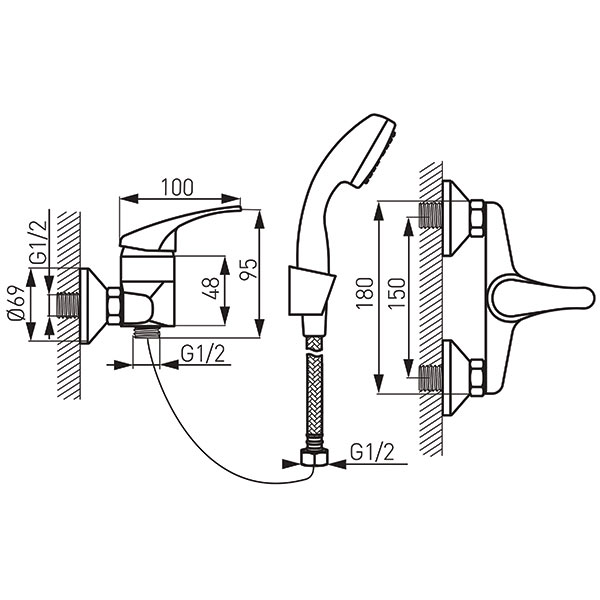 Basic - Wall-mounted shower mixer, chrome