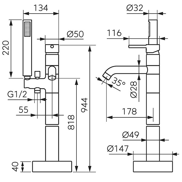 Ciriculus - Standing bath mixer with shower set, gun metal