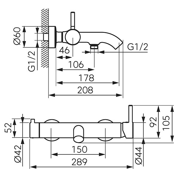 Ciriculus - Shower set with wall-mounted bath mixer, gun metal
