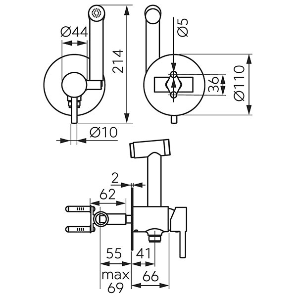 Ciriculus - Bidet concealed mixer, gun metal