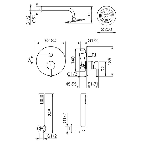 Ciriculus - Concealed shower 2F set, chrome