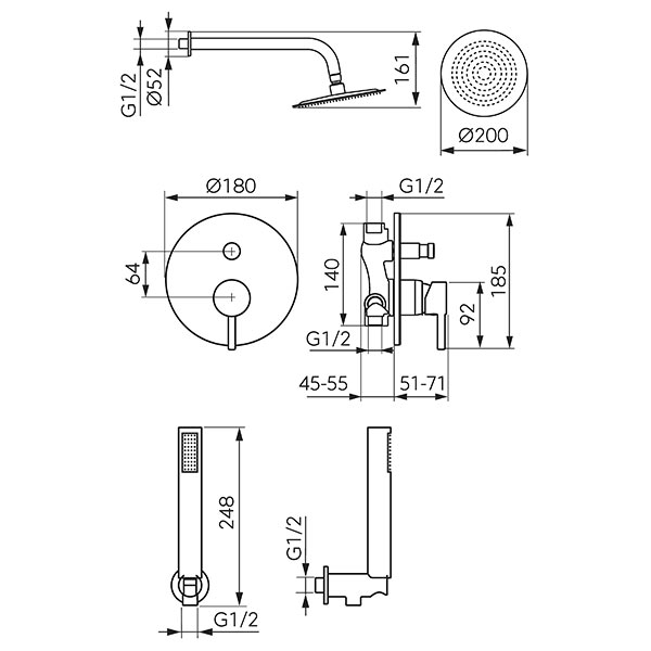 Ciriculus - Concealed shower 2F set, brushed gold