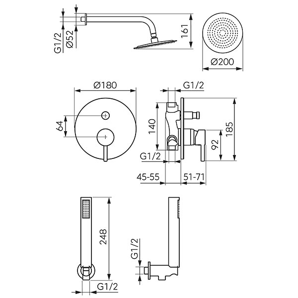 Ciriculus - Concealed shower 2F set, gun metal