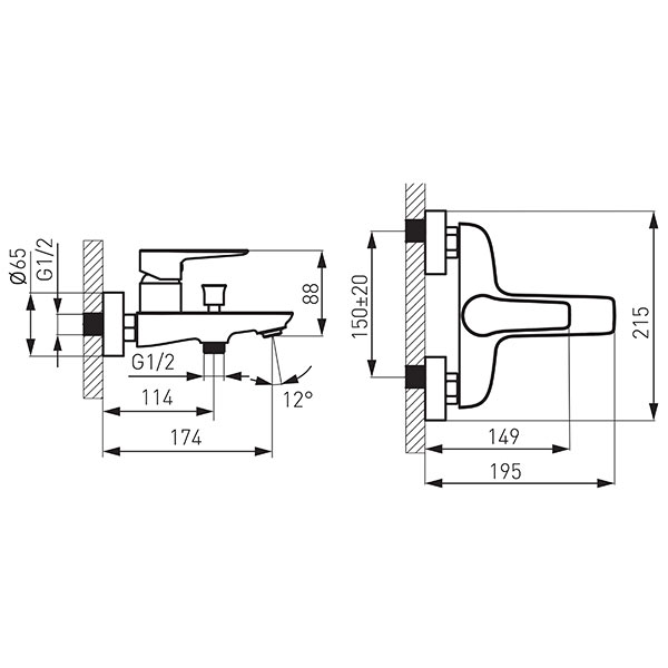 Adore Black/Chrome - wall-mounted bath mixer