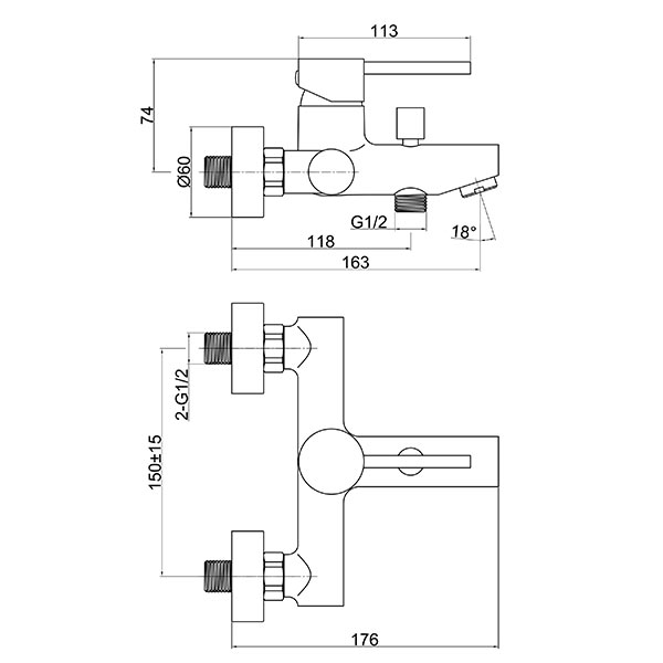 Fiesta - Wall-mounted bath mixer, chrome