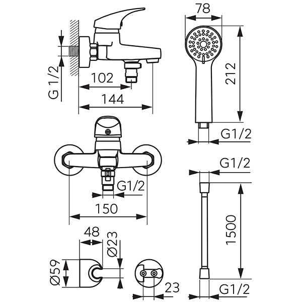 Ferro One - Wall-mounted bath mixer with a switch in the spout, chrome