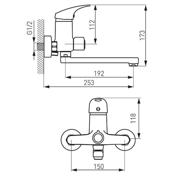Ferro One - Wall-mounted bathtub/wasbasin mixer with shower connection, chrome