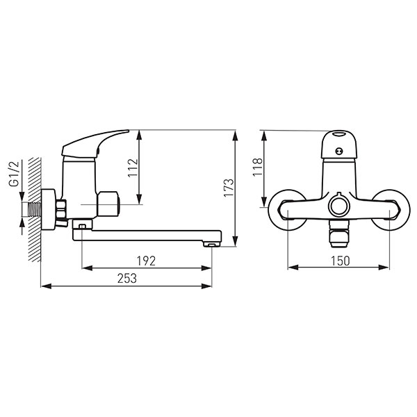 Ferro One - Wall-mounted bath tub mixer with shower connection, chrome