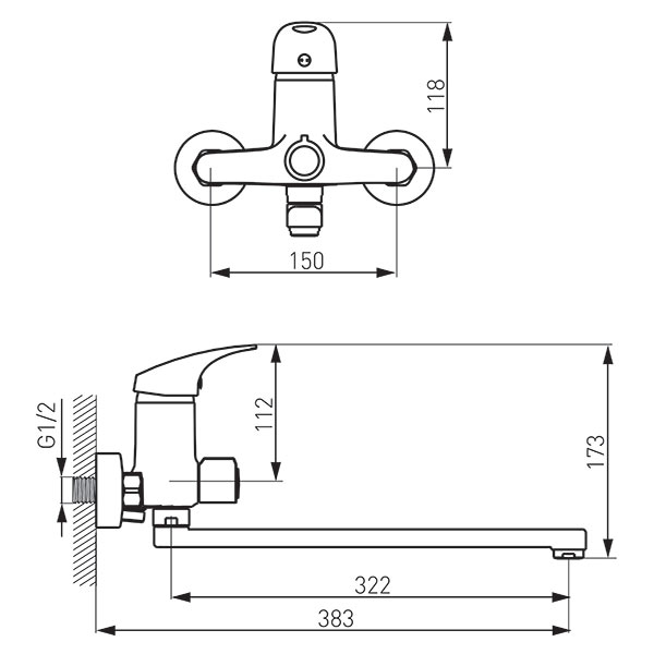 Ferro One - Wall-mounted bathtub/wasbasin mixer with shower connection, chrome