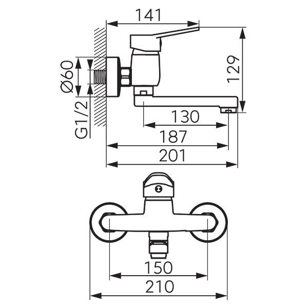 Isso - Wall-mounted washbasin mixer, chrome
