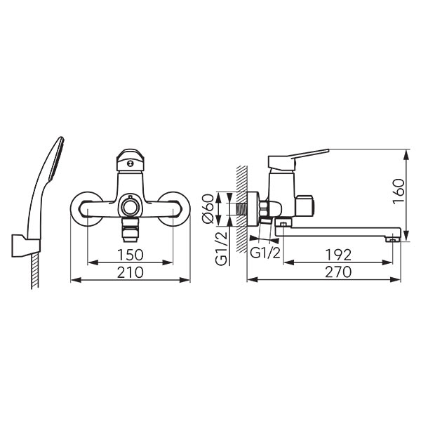 Isso - Wall-mounted bathtub/wasbasin mixer with shower connection, chrome