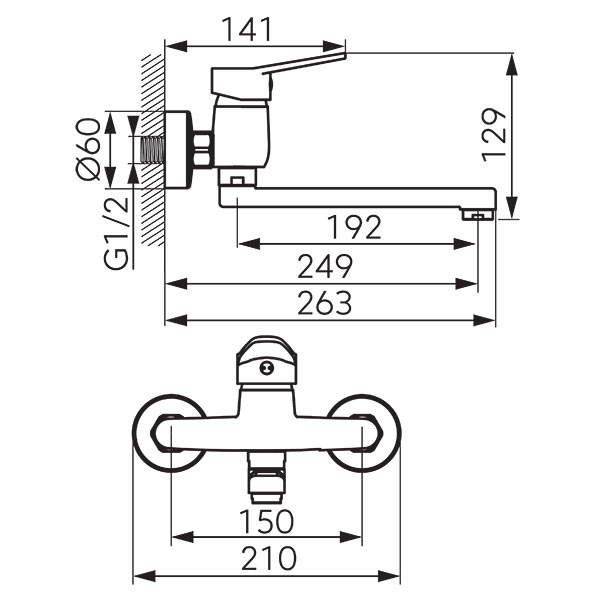Isso - Wall-mounted sink mixer, chrome
