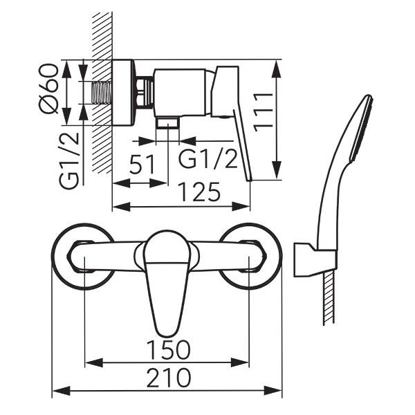 Isso - Wall-mounted shower mixer, chrome
